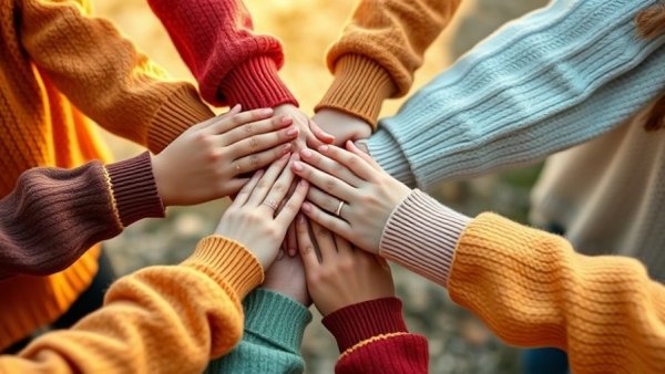 Hands joined in unity representing holiday charitable giving.