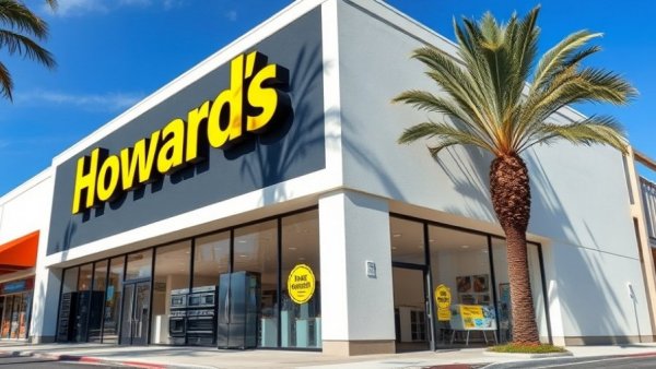 Howard's Appliance store exterior with palm tree shadow.