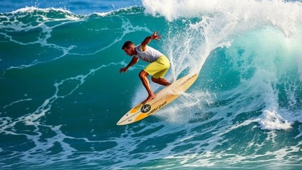 Energetic surfer executing backside air reverse on wave with dynamic splash.