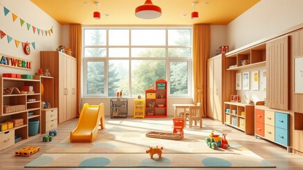 Children's playroom in rural healthcare center, featuring toys and play equipment.