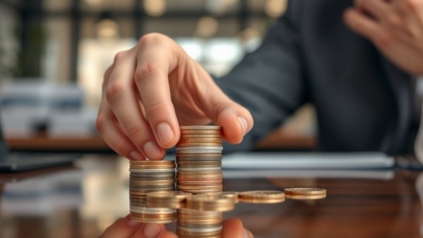 Close-up of coin stacking suggesting advance salary policy.
