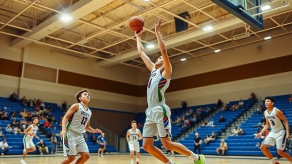 High school basketball player attempts layup in Orange County game.