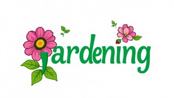 Vibrant gardening logo with flower illustration, clear white background.