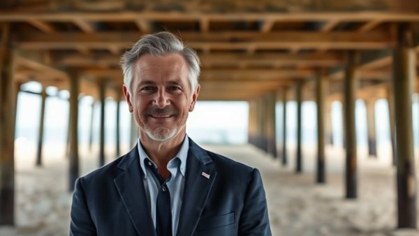 Huntington Beach defamation lawsuit news: Man in suit at the beach.