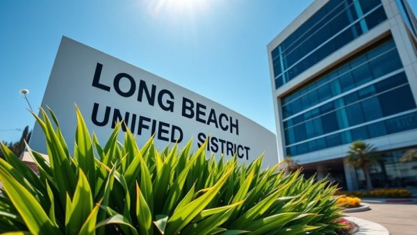 Long Beach Unified School District sign and building view.