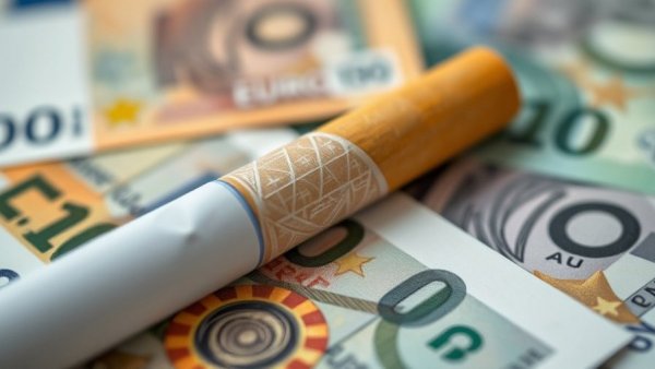 Cigarettes on euro bills, depicting fixed-rate excise taxes concept.