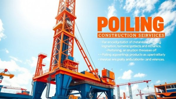 Industrial piling rig advertisement highlighting construction services and products.