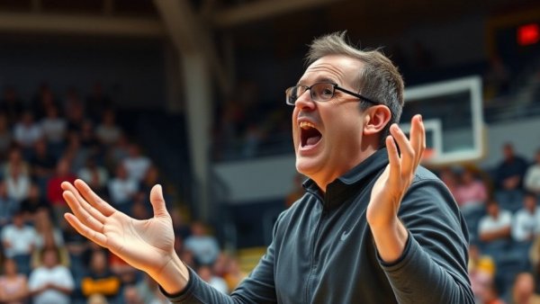Cypress basketball coach cheering energetically during a game.