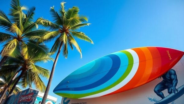 Giant surfboard at Huntington Beach Surf Museum relocation site.