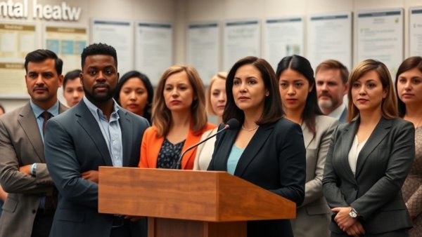 Officials discuss California mental health law CARE Court expansion at a podium.