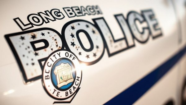 Long Beach police car emblem close-up.