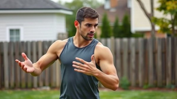 Man demonstrating backwards walking technique for seniors outdoors.
