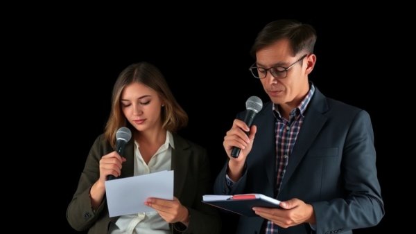 Journalist with microphones and notepad, capturing healthcare policy details.