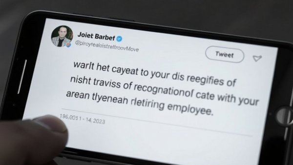 Employee retirement recognition tweet highlighting lack of farewell.