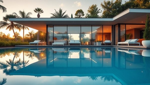 Modern house with glass walls blending traditional and modern design.