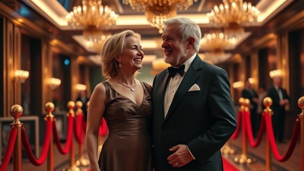 Senior couple at red carpet event, Senior Living Community Events.