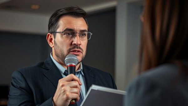 Interviewer with microphone discussing impact of emojis on healthcare communication.