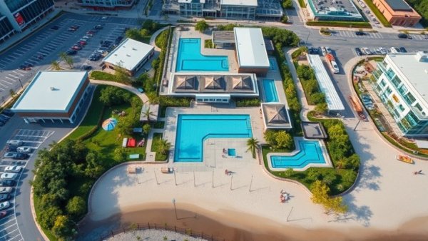 Aerial view of Belmont Aquatics Center project in Long Beach.