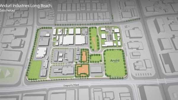 Anduril Industries Long Beach expansion site layout map in schematic design.