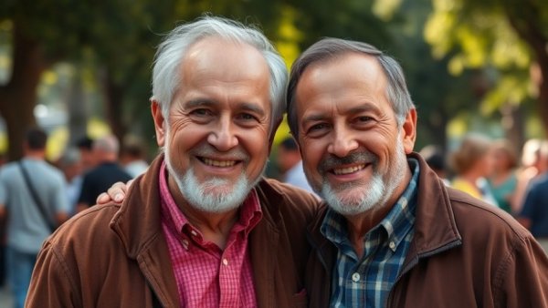 Two men smiling at an outdoor event, Robert Caughlan ocean activism.
