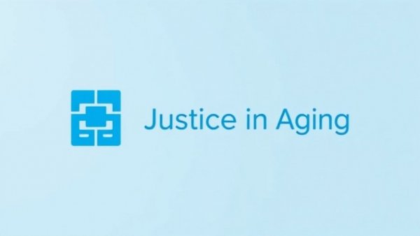 Justice in Aging logo on blue background.
