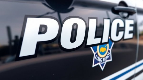 Long Beach police vehicle emblem reflecting street takeover violence context.