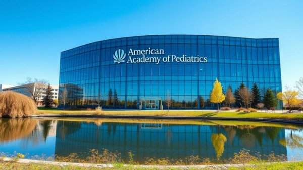 American Academy of Pediatrics building reflecting on pond, 2026 childhood immunization schedule.