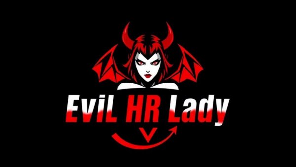 Bold 'Evil HR Lady' logo with devilish design.