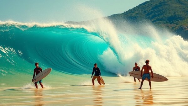 Surfers at New Zealand Pro Surfing Championship 2026 awaiting wave.