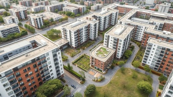 Aerial view of Newcastle student accommodation redevelopment with green spaces.