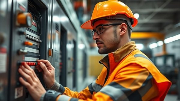 Worker using tools on electrical panel, new labour codes India impact.