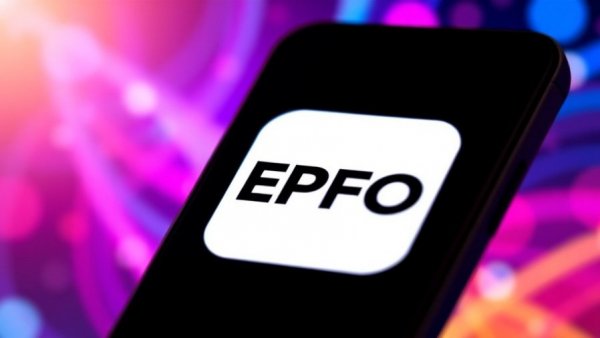 Smartphone displaying EPFO logo, symbolizing digital payroll management.