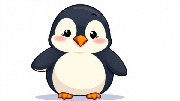 Cute cartoon penguin on white background, simplistic style.