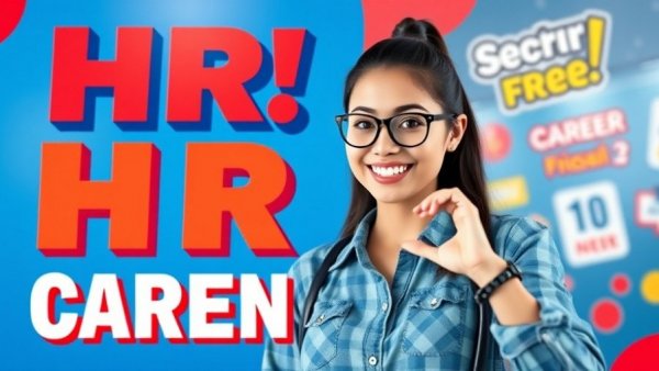 HR career promotion with young woman, vibrant design.