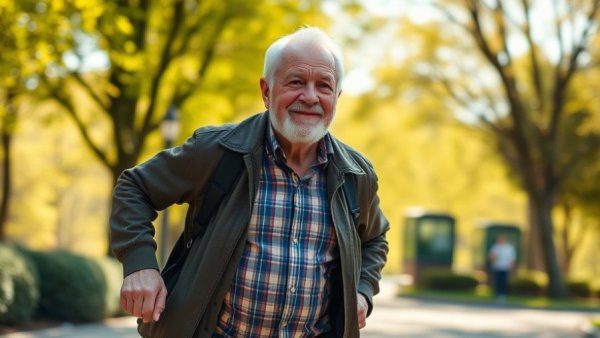 How to stop the senior shuffle: Elderly man walks energetically.