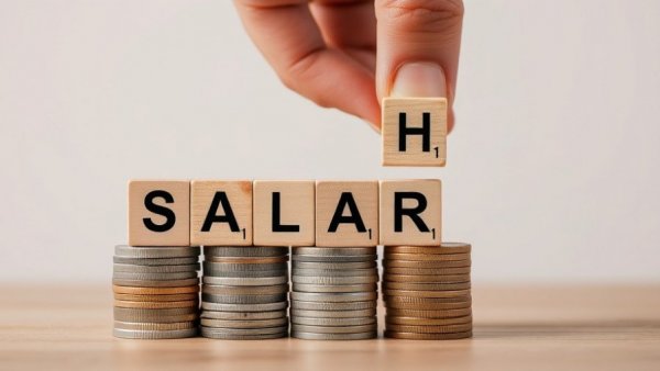 Salary concept with blocks and coins depicting salary restructuring in India.