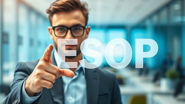 Employee stock ownership plan concept with businessman pointing to ESOP text.