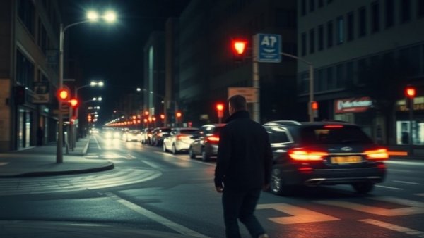 Night street scene highlighting pedestrian safety in Long Beach