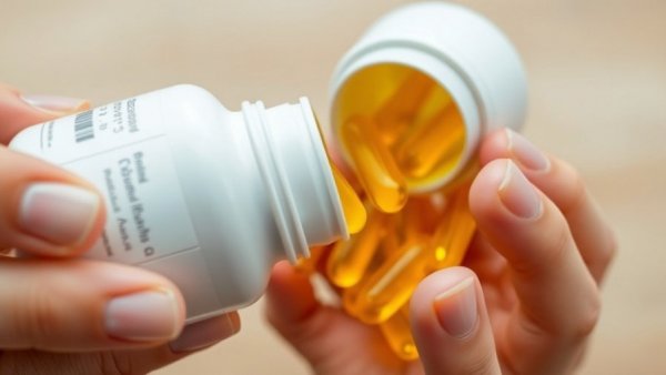 Vitamin D capsules poured from bottle for diabetes risk reduction.