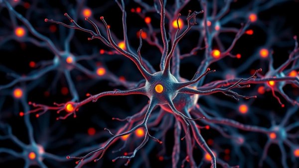 3D rendering of neurons highlighting connections in brain.