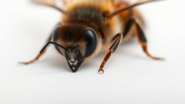 Detailed close-up of a honey bee, isolated on white.