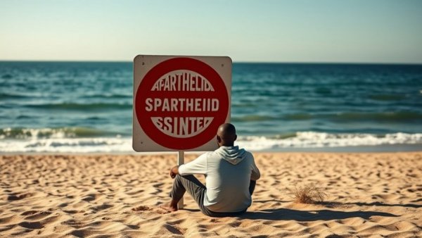 Historic photo depicting apartheid in South Africa surfing scene.