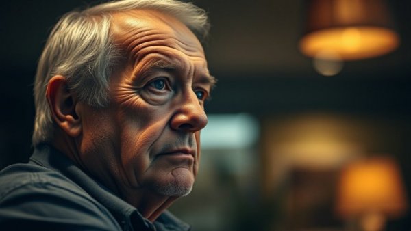 Contemplative older man in dimly lit room regarding tenant rights after landlord's death.
