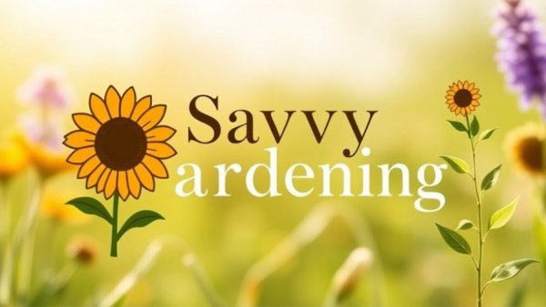 Savvy Gardening logo with sunflower and tagline.