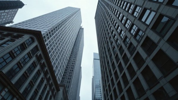 Skyscrapers at Wall Street symbolizing Granite Construction revenue growth.