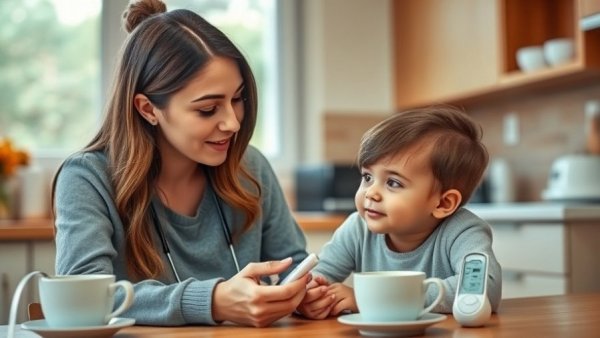 Mother and child using telemedicine for online doctor consultation.