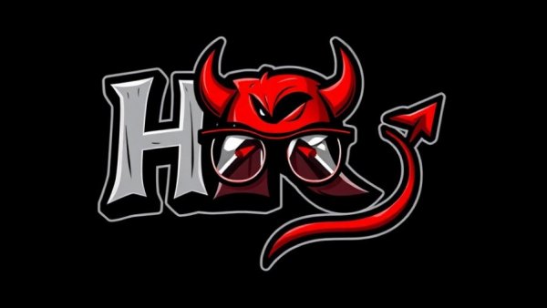Humorous HR compliance logo with devilish theme on black background.