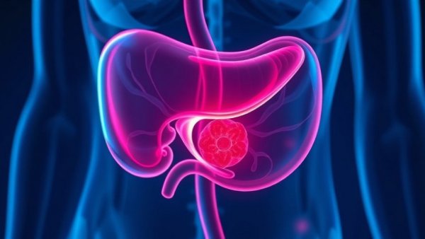 Illustration of pancreatic cancer highlighting tumor area.