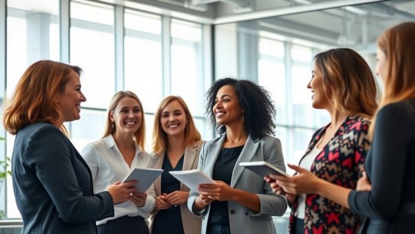 Childless women in the workplace collaborating in a bright office.