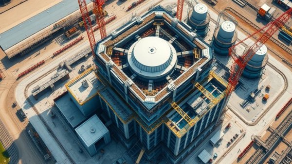 Aerial view of nuclear power plant under construction for nuclear power apprenticeships.